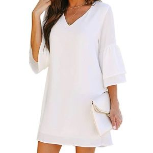 Belongsci V-Neck Bell Sleeve Shift Mini Dress
